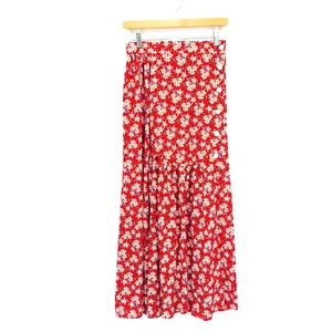 Red Dainty Floral Print Cottagecore Maxi Skirt Size Small Broom Skirt